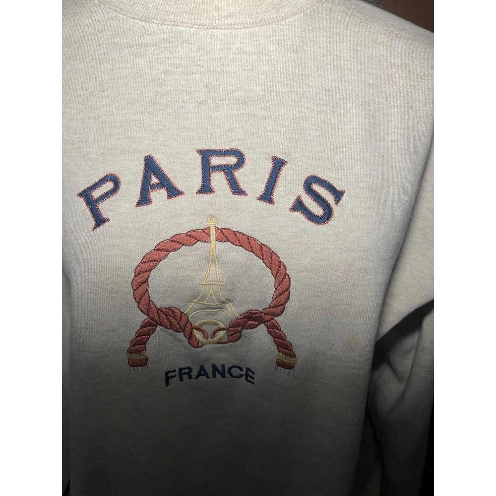 Vintage Energy Paris France Embroidered Crewneck Sweatshirt Oatmeal Large - Picture 2 of 4